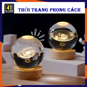 Đèn Ngủ 3D Decor Phòng Ngủ Siêu Xinh - Đèn Quả Cầu Pha Lê Phát Sáng Trang Trí Đế Gỗ Sang Trọng / Đèn Trang Trí Pha Lê 3D Để Bàn Làm Quà Tặng