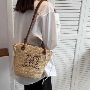 Drawstring Embroidery Bucket Bag Crossbody Bag Woven Bag Holiday Beach Bag Shoulder Bag by Sugar Class