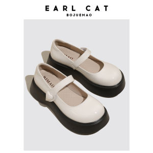 Peek Cat Thick Bottomed Genuine Leather Mary Janes Womens Shoes College Style Heart Embroidery Fashionable Casual Loafers