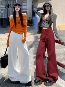 American Style High Waist Wide Leg Denim Pants Women Summer New Loose Lazy Drape Straight Floor-Length Trousers