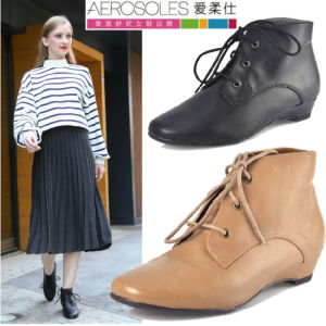 Comfortable Soft Leather round Toe Short Boots Womens Low Heel Lace up Fashion Boots Aerosoles Youth Spring Autumn Leather Boots