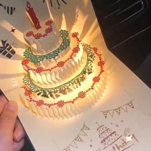 3D Cake Birthday Card with Music and Light - Hand Engraved Blessing Card for Family Kids Men and Girlfriends
