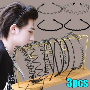 3 cái bờm tóc kim loại thời trang cho nam nữ trung tính màu đen lượn sóng tóc bờm tóc ban nhạc dải băng buộc đầu chơi thể thao hairband Phụ Kiện Tóc Quà Tặng