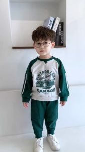 Bộ quần áo thể thao dài tay thu đông cho bé trai họa tiết in chữ ô tô 1 đến 7 tuổi BERNIE 0524B17