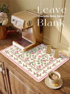 Luxurious Retro Kitchen Sink Mat Coffee Machine Dishware Bar Counter Technology Leather Silicon Dendroid Cup Coaster
