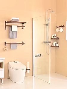 [OKLIFE. ]Punch Free Black Walnut Bathroom Accessories Set Bathroom Rack Wall hanging Rack Towel Rack Shampoo Rack