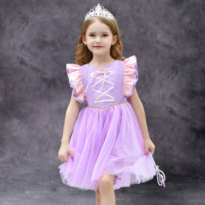 Summer Princess Dress Long Hair Short Sleeve Cotton Polyester Baby Girls Clothing Winnes Baby Pure Color Style