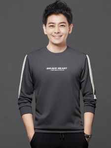 ROMON | Loose Mens Sweatshirt Long Sleeve Crew Neck Printed Hoodie Base Layer T-shirt Casual Fashion Urban Style Polyester Spandex