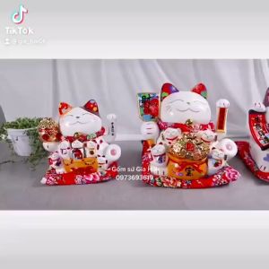 Mèo thần tài mèo may mắn neko maneki vẫy tay Chiêu tài chiêu lộc kèm đệm 29cm 11inches