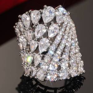 Huitan Luxury Geometric Women Ring Full Sparkling Round/Pear CZ Party Accessories Trendy Lady Noble Wedding Chic Jewelry Gift