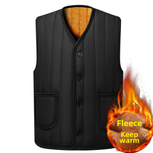Thickened Fleece-Lined Mens Vest for Winter Warm Composite Fabric V-Neck Single-Breasted Artificial Wool Sweater