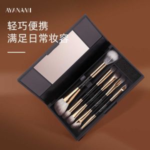 Double-Headed Makeup Brushes Set of 5 with Mirror Blush Highlight Concealer Eye Shadow Eyeliner Cheek Color Lip Blending Brushes