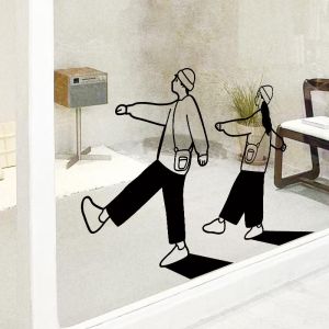 สติกเกอร์ตกแต่งหน้าต่างร้านกาแฟแบบมีชีวิตชีวา ติดผนังร้านเสื้อผ้า ติดกระจก ติดหน้าต่าง พื้นหลังสีขาว สไตล์เรียบง่ายทันสมัย