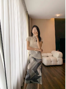 Slim Fit Floral Print Half Skirt Elastic Waist Commuter Travel Fashionable Pleated Skirt Korean Style High Waist Polyester