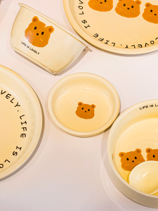 Cute Bear Ceramic Dining Utensils Bowl Plate Seasoning Dish Instant Noodles Bowl High Aesthetic Value Rice Soup Bowl Childrens Tableware
