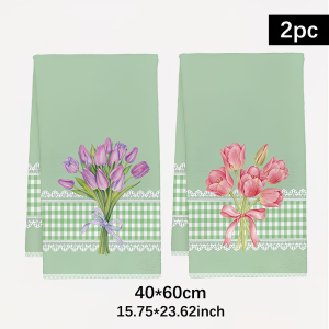 2-Pack Spring Lace-Edged Floral Print Themed Simple Cleaning Cloths for Home Use Scouring Pads Dish Towels Tea Towels and Placemats for Washing and Drying Household Items Soft and Absorbent Drying Cloths Lint-Free Non-Fading and Reusable.