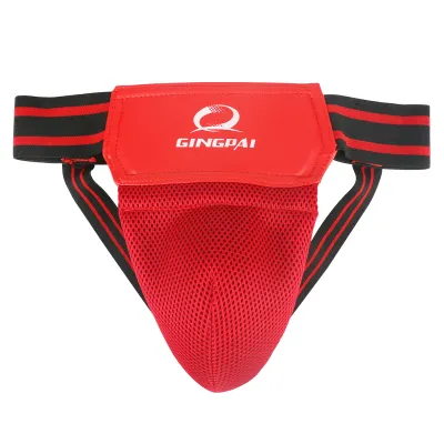 สีแดงสีดําผู้ใหญ่ชาย MMA Jockstrap มวย Sanda Groin Guards Taekwondo การฝึกอบรม Crotch Protector Kick Boxing Protection Guard