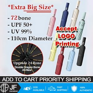 JF Automatic Folding Umbrella with 24-Rib Windproof Construction Multiple Colors