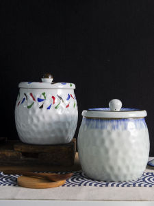 Japanese Style Ceramic Seasoning Jar Large Size Kitchen Storage Container Oil Tank Home Use Glazed Undercolor Porcelain