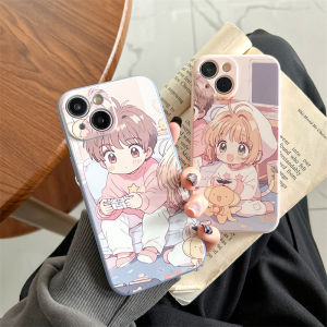 Cute Cartoon Cherry Blossom Phone Case Silicone Full Cover for iPhone 15 pro Max 14 plus 13 12 Anti-Fall Protection Men Women Couples