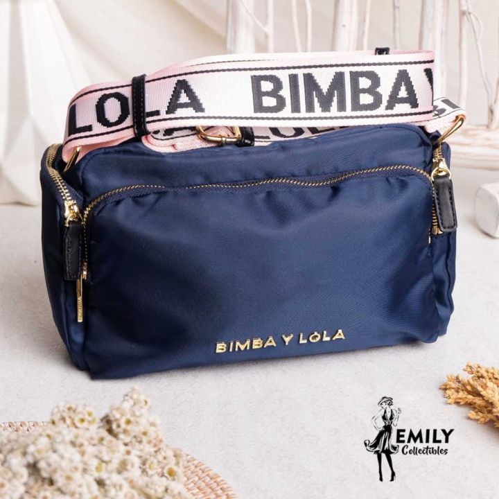 Bimba Y Lola Nylon Zip Crossbody Blue ORIGINAL 100 Tas Branded