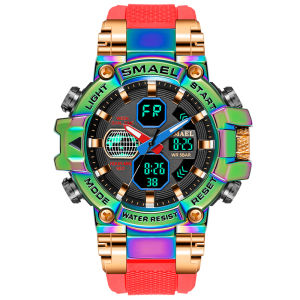 SMAEL Top Brand Men Military Watch Sport Dual Display Wristwatch 50M Waterproof Auto Date Alarm Clock 8027 Quartz Wristwatches Digital Light Watch