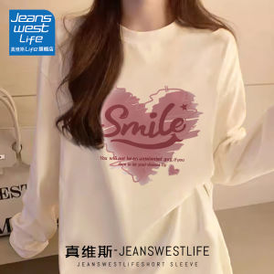 เสื้อยืดคอกลมแขนยาวผ้าฝ้ายแท้บางฤดูร้อน เสื้อยืดแฟชั่นสำหรับผู้หญิง ทรงหลวม ลายพิมพ์ ระบายอากาศได้ดี เสื้อผ้าทำงาน