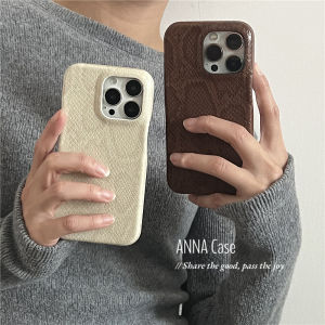 Annacase Minimalist Ins Snake Skin Pattern Leather Phone Case for iPhone 14 15 pro Max 16 pro Hard Shell Protective Cover