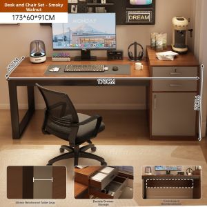 ZHUOHE | Home Office Study Writing Desk with Drawers and Bookcase