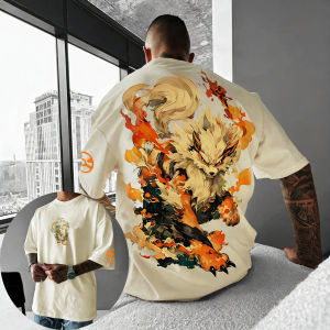 Bandai | Pokémon Anime Men and Women Summer T-shirt 2026 New Arcanine Creative Printed Harajuku Plus Size Loose Casual Parent Child Top