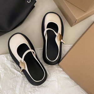 รองเท้าแตะส้นสูงพื้นหนาสำหรับผู้หญิงในช่วงฤดูร้อนปี 2024 รองเท้าแตะแบบมีส้น รองเท้าแตะแบบมีรู รองเท้า Mary Janes สไตล์เกาหลี รองเท้าแตะแบบสวมหัว