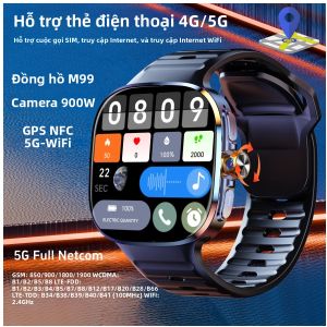 Đồng Hồ Thông Minh M99 5G LTE Android Có Khe Cắm SIM Bộ Nhớ 256GB Màn Hình AMOLED 2.4 Inch Camera Xoay GPS WiFi La Bàn Thiết Bị Theo Dõi Thể Dục