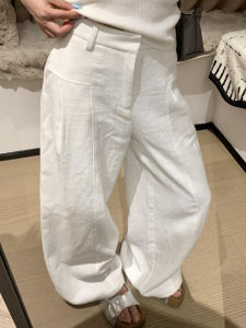 Quần Ống Rộng Cạp Cao Mùa Hè Mỏng Dài Thường Ngày Cho Nữ Quần Ống Rộng Xếp Ly Dài Đến Sàn Màu Trắng Phong Cách Lười Biếng