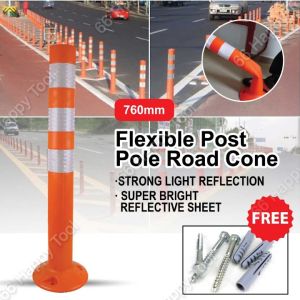 30 Inch PU White Strip Flexible Pole Road Cone Warning Bollard Reflector Stripe/ kon Fleksibel Ready Stock Malaysia