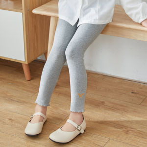 กางเกงขายาวผ้าฝ้ายเอวสูงสำหรับเด็กผู้หญิง กางเกงขายาวฤดูใบไม้ผลิและฤดูใบไม้ร่วงบางๆ แฟชั่นใหม่ กางเกงขายาวสำหรับเด็กผู้หญิง