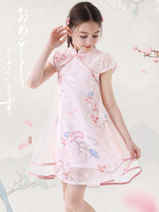 Girls Summer Dress Cheongsam Style Princess Skirt Cotton Polyester Fabric Traditional Chinese Hanfu New Arrival Big Size Children