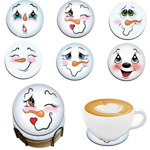 6 Pieces of round Coaster animal series Snowman pattern with Bracket wooden Material desktop Decoration Easter day gift