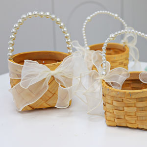 Festive Pearl Handheld Lace Basket Creative Gift Box Floral Arrangement Training Fresh Flowers Fruit Dolls Butterfly Knot