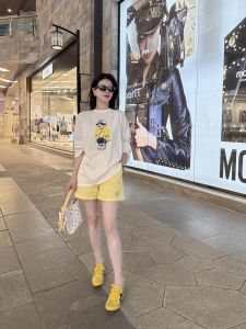 VKSOD | Korean Lazy Sweet Style Womens Long Sleeve Round Neck Animal Dog Design Thin Short Pants Set Straight Leg Summer Outfit