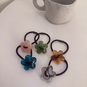 Dây Buộc Tóc Cao Su Màu Thạch Trang Trí Hoa Nhỏ Đơn Giản Dễ Thương Cho Nữ