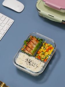 Glass Lunch Box for Adult DividersFood Keeper Crisper Leak Proof BentoMicrowave Food Container Free Cover2/3 Dividers Food Keeper Crisper