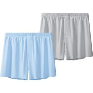 THREEGUN | Loose Large Size Mens Ice Silk Arrogant Shorts Home Sleepwear Sports High Elasticity Boxer Briefs Two-Pack Youth Polyester Nylon