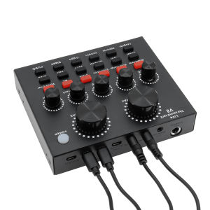 V8 Audio Sound Card USB Plug DJ Equipment Sound Cards Audio Mixer For Phone Computer PC Webcast Live External Karaoke Recording