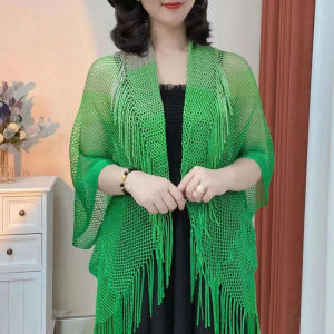 Mùa Hè Đa Năng Chống Nắng Mỏng Bằng Vải Lưới Dệt Kim Thời Trang Cho Nữ Phòng Máy Lạnh Cardigan Ngoài Trời Khăn Quàng Cổ Hai Mặt