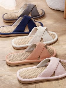 Japanese Style Linen Slippers Women Indoor Home Use Couple Anti-Slip Cross Wooden Floor Cotton Linen Anti-Slip Cool Slippers Men