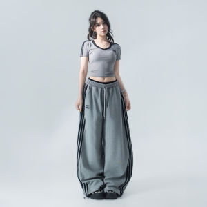 Hip-hop Style Color Blocking Double Waist Stripe Rope Drawstring Casual Trousers
