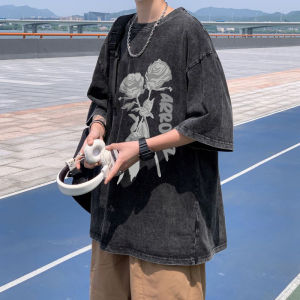 KETONG | Áo Thun Tay Ngắn Đôi Oversize Phong Cách Retro Rửa Xước