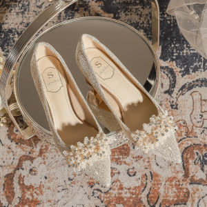 French Style Wedding Shoes Two-Way Wear Thick Heel Comfortable Bridal Shoes Suitable for Daily Wear And Maidsmaid Shoes Small Size Dress Shoes