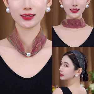 Summer Fashionable and Changeable Colorful Neck Pattern Magnetic Scarf Easiest for Match Womens Casual Elegant Short Internet Hot Small Scarf