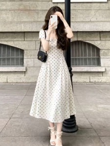 SENWA | Elegant French Dotted Square Neck Summer Dress